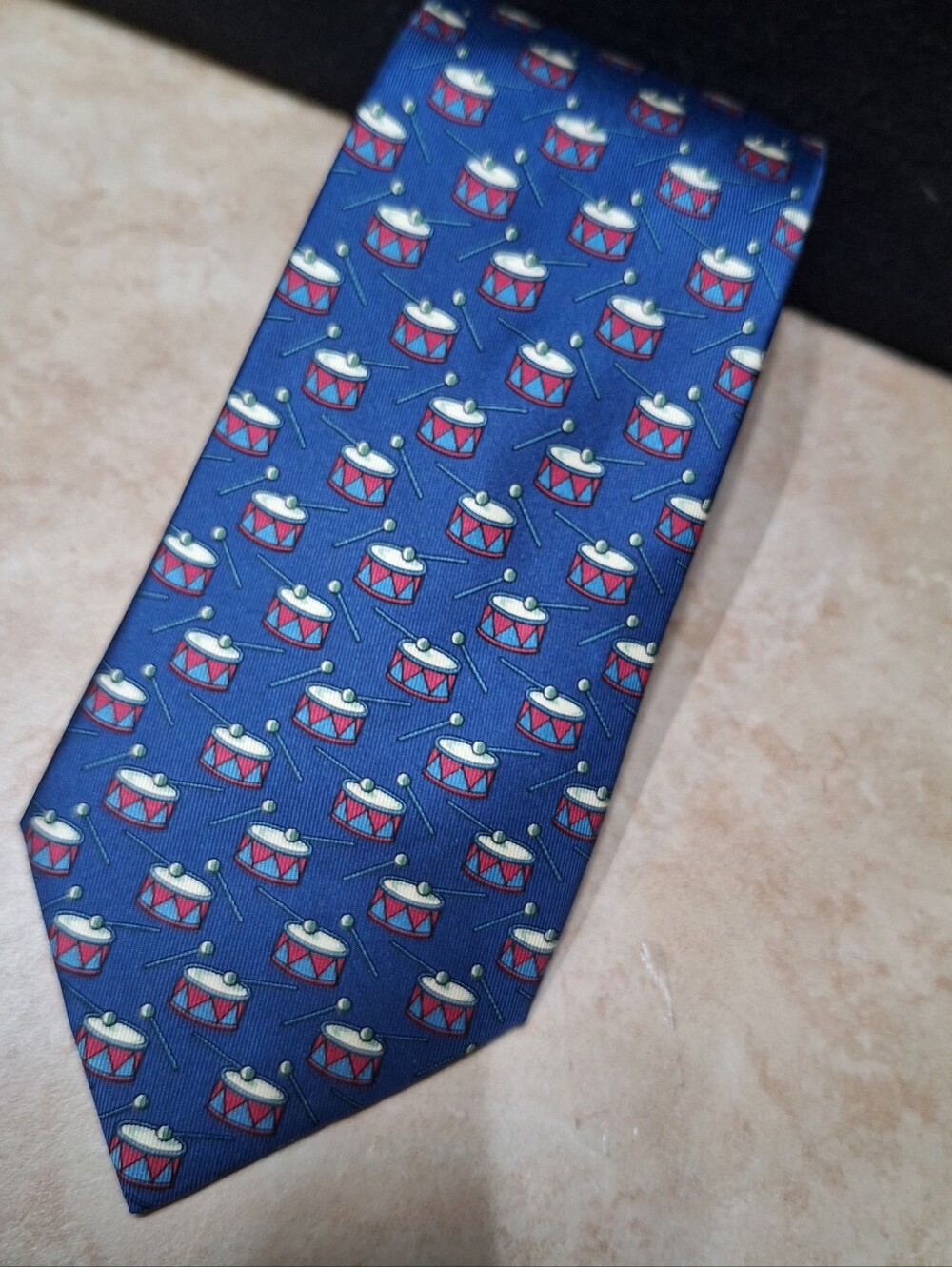 Hermes Vintage Drum Rhythm Tie Tambour Music Drumsticks High End Deep Blue Silk